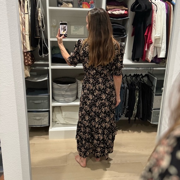 ba&sh Black and Cream Floral Midi Dress - Picture 3 of 9